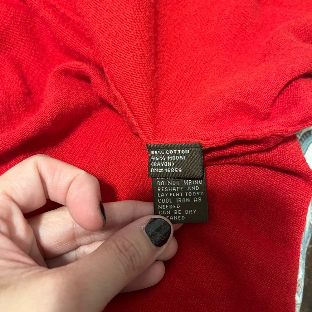 J McLaughlin open front Valentine red‎ 3/4 sleeve cardigan sweater women’s small - Picture 5 of 6